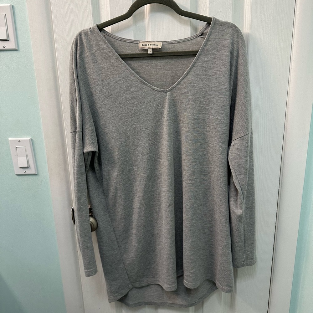 June & Hudson Women Gray 3/4 Sleeve Long Tunic Shirt L, Previously Worn